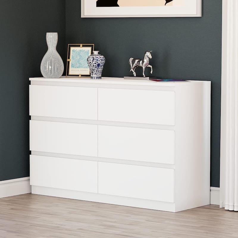 6-Drawer Double Dresser, Storage Cabinet with Solid Wood Handle for Bedroom, Living Room