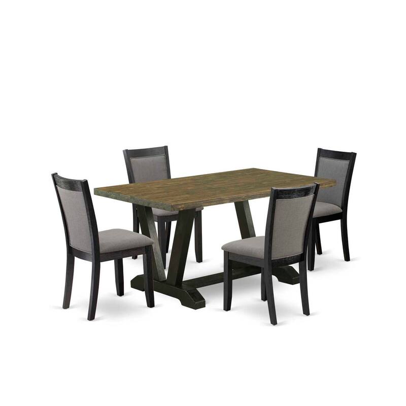 HomeStock 5-Piece Distressed Jacobean Finish Solid Wood Top Dining table with 4 Chairs