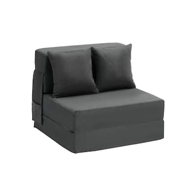 Dark Grey Single Foam Fabric Foldable Sofa Bed with Pillows and Washable Cover - 73.23” L x 28.74” W x 5.91” H