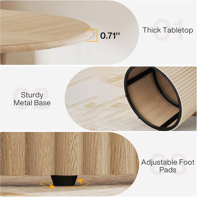 47" Round Dining Table for 4, Farmhouse Kitchen Table with Fluted Base - 47.2" W x 47.2" D x 29.9" H