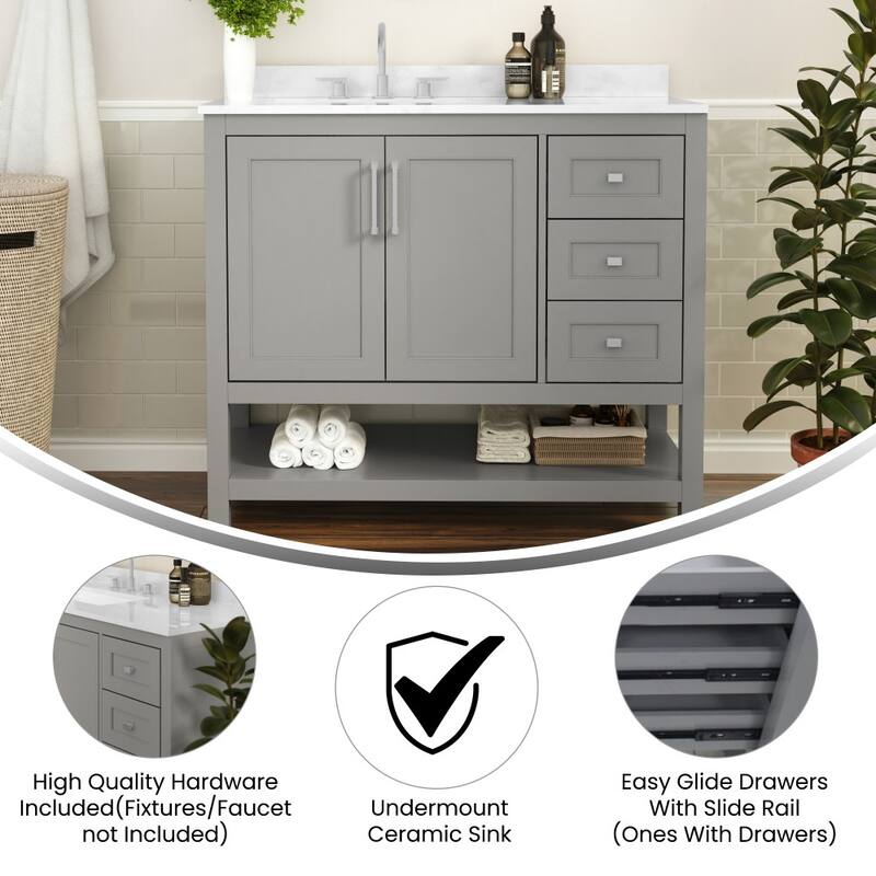Bathroom Vanity with Sink, Open Storage, and Storage Drawers