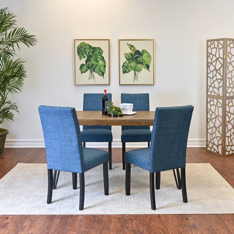 Tea Table and Chair Set Casual Dining Table Set Kitchen Dining Table Set with 4 High-Back Chairs and Metallic Hairpin Legs - Brown