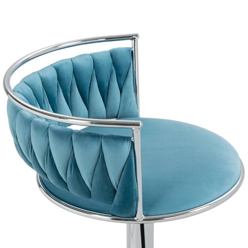 2 Set Velvet Swivel Adjustable Bar Stools with Footrest