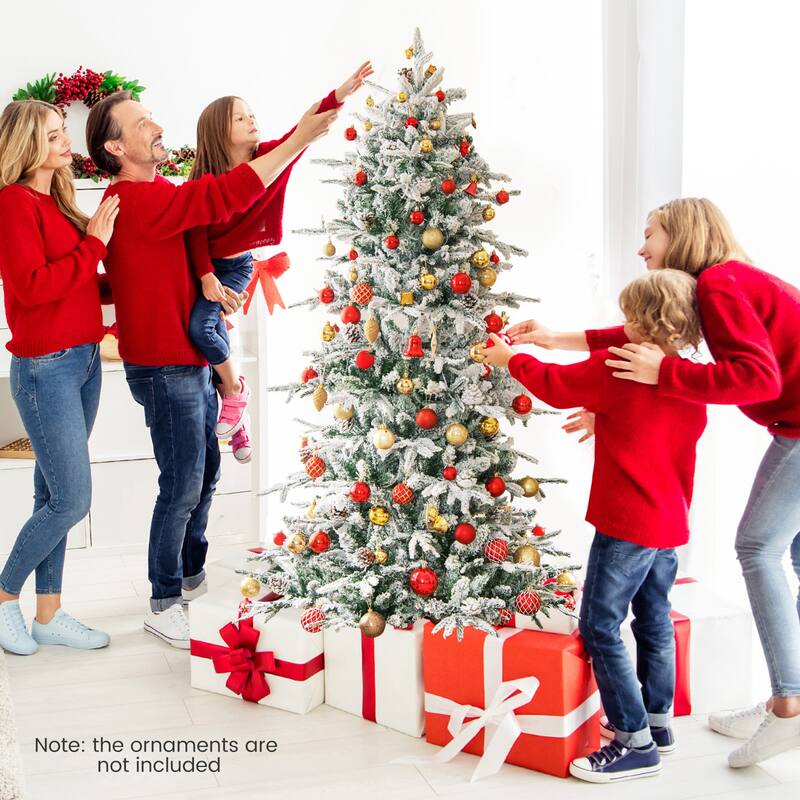 Gymax 6 FT Pre-Lit Artificial Christmas Tree Snow-Flocked Hinged Xmas
