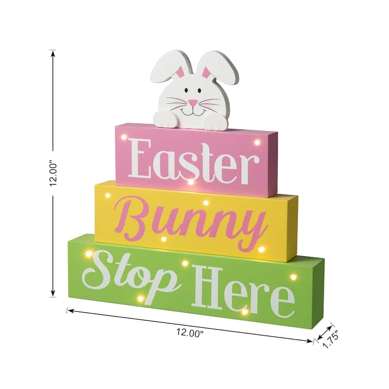 Glitzhome 12"L LED Lighted Easter Wooden Bunny Block Word Sign Table Decor Spring Gifts