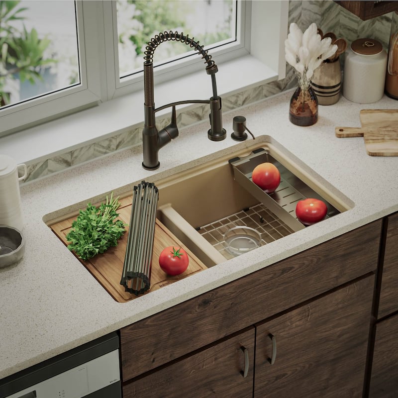 Karran QUWS-880 Undermount 32-1/2 in. Double Equal 50/50 Bowl Workstation Kitchen Sink