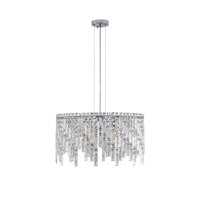 24" Luxurious Round Silver Crystal Chandelier, Contemporary Pendant Light (Bulbs Not Included) - Chrome
