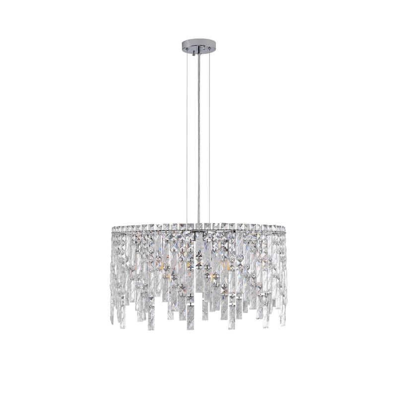 24" Luxurious Round Silver Crystal Chandelier, Contemporary Rectangular Pendant Light, and Grand Foyers (Bulbs Not Included)