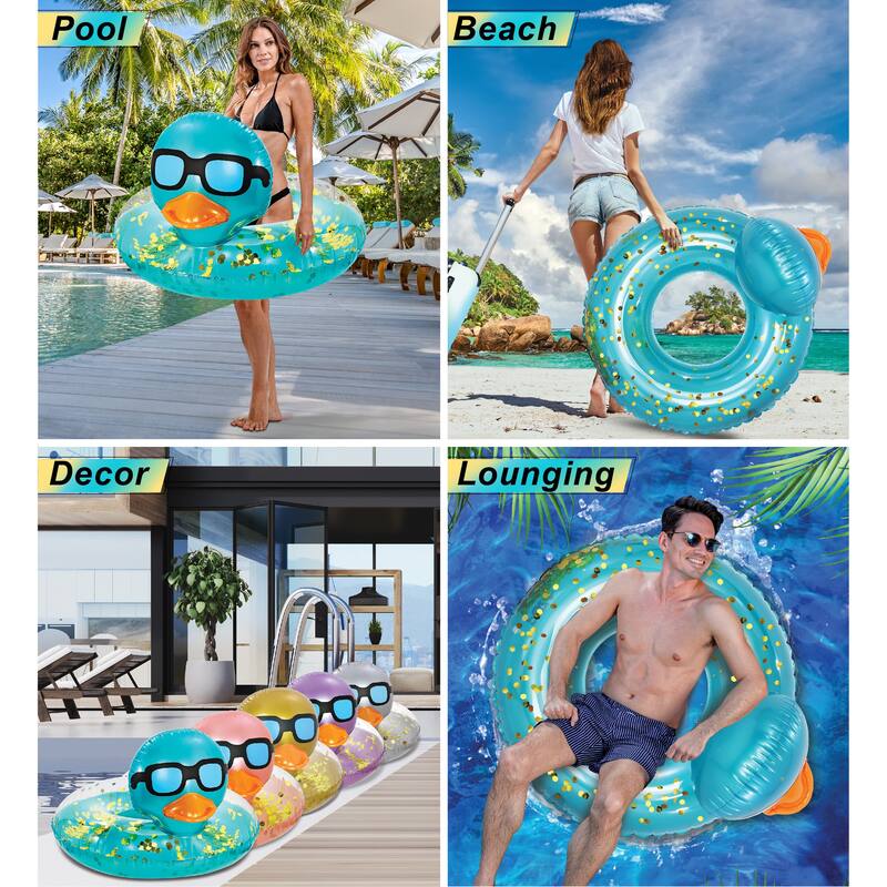 POZA Inflatable Duck Pool Float Tube for Kids and Adults - Blue Gold - 36 inches
