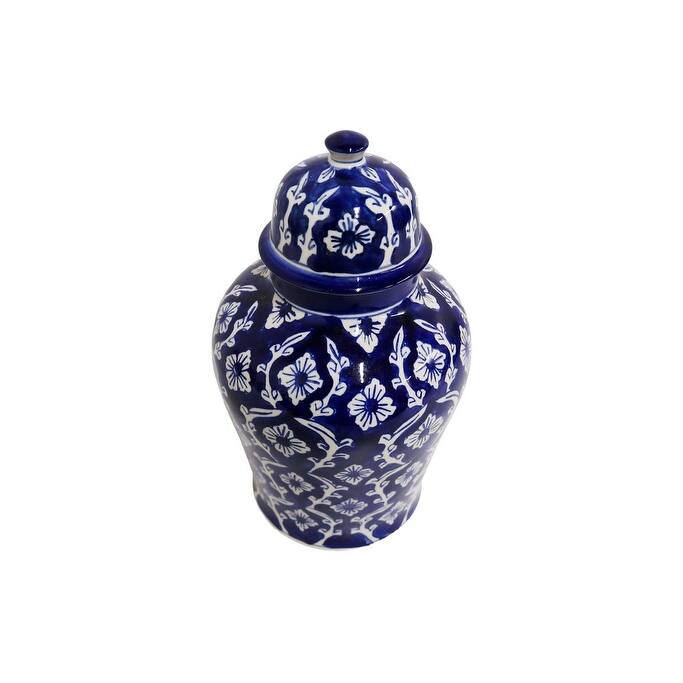 Home&Manor Ceramic Big Jar Blue/White