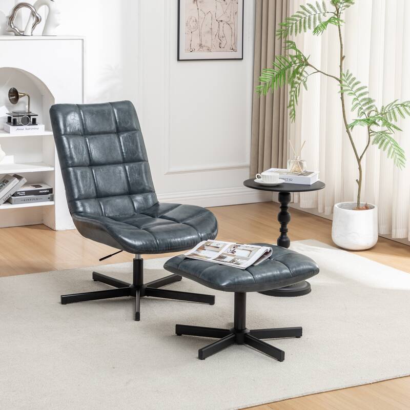 2-Piece Seating Set, Faux Leather Tufted Accent Chair and Ottoman