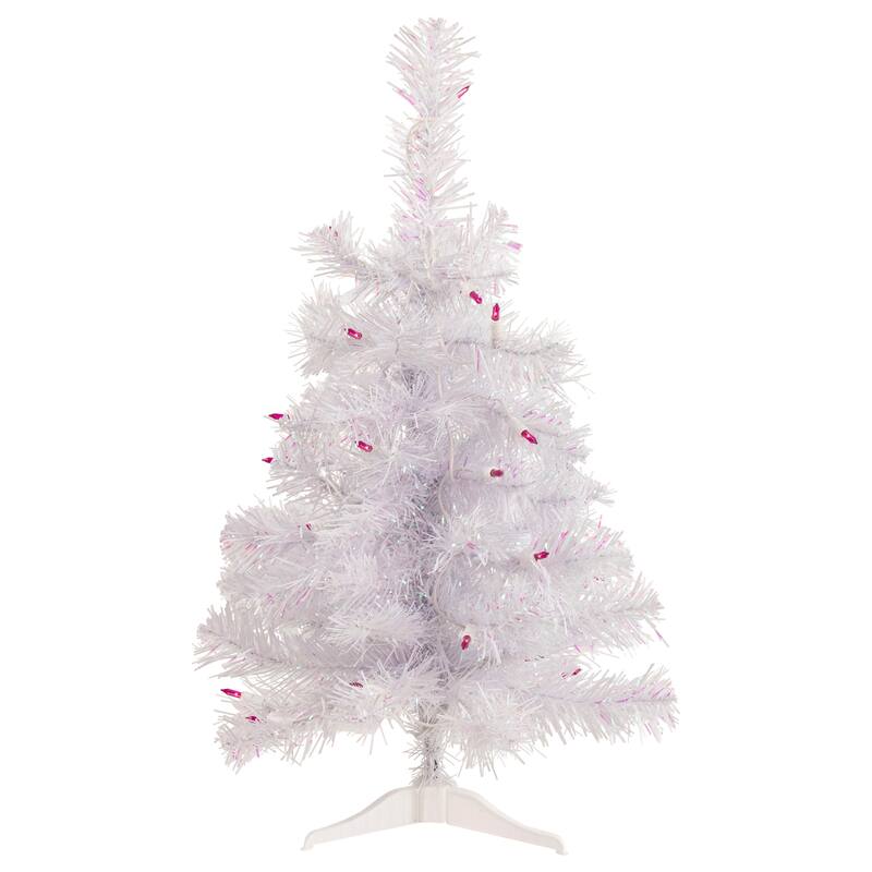 Pre-Lit Medium Rockport White Pine Artificial Christmas Tree - 2' - Pink Lights - 2 Foot