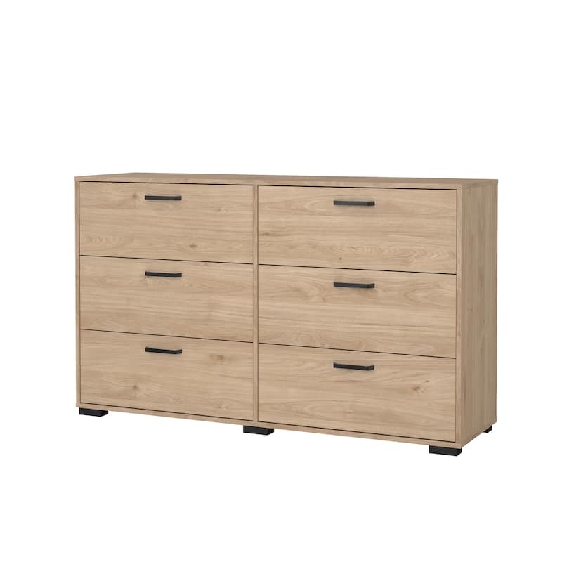 Porch & Den Sofia 6 Drawer Double Dresser, Jackson Hickory