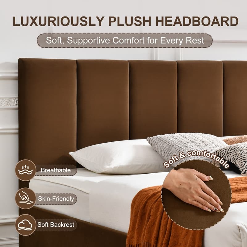 Modern Upholstered Lift-Up Storage Platform Bed with Headboard