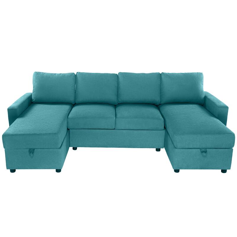 103.9" Polyester U-Shaped Sectional Sofa with 2 Storage Chaises & 4 USB Ports