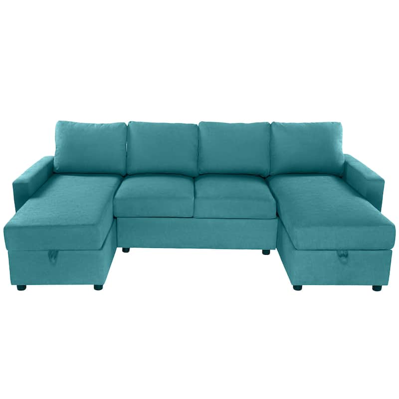 Roomfitters Convertible U-Shaped Sectional Sofa with 2 Storage Chaise Lounges and 4 USB Ports for Living Room