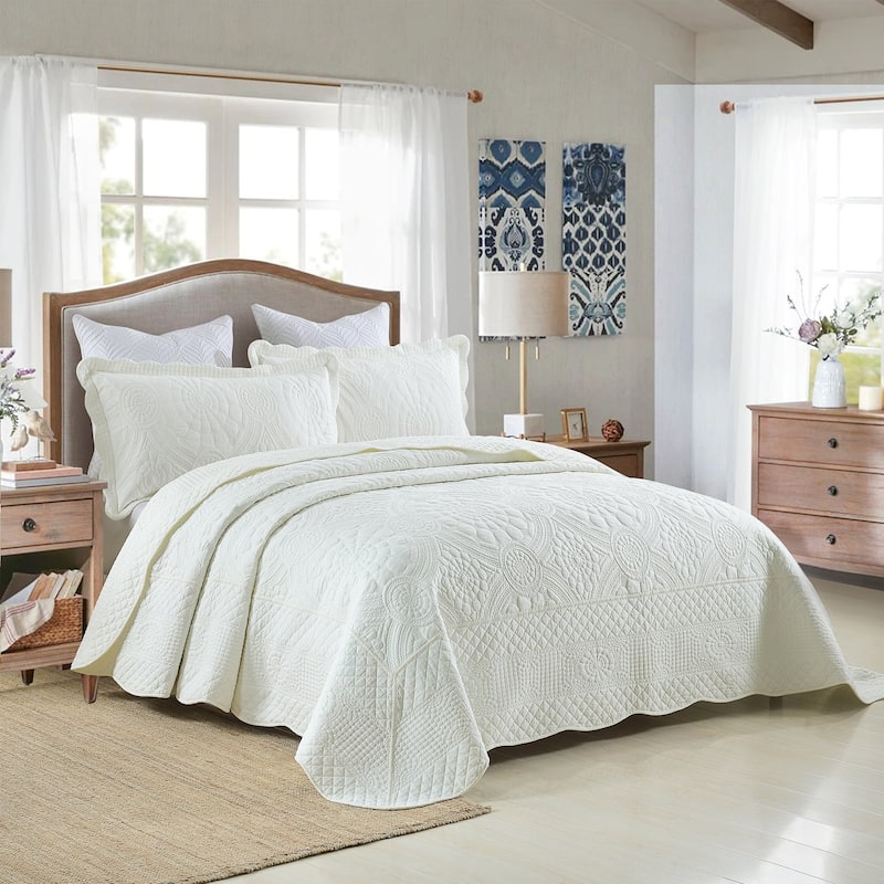 MarCielo 3Pcs 100% Cotton Oversized Quilt Bedspread Coverlet Set TF