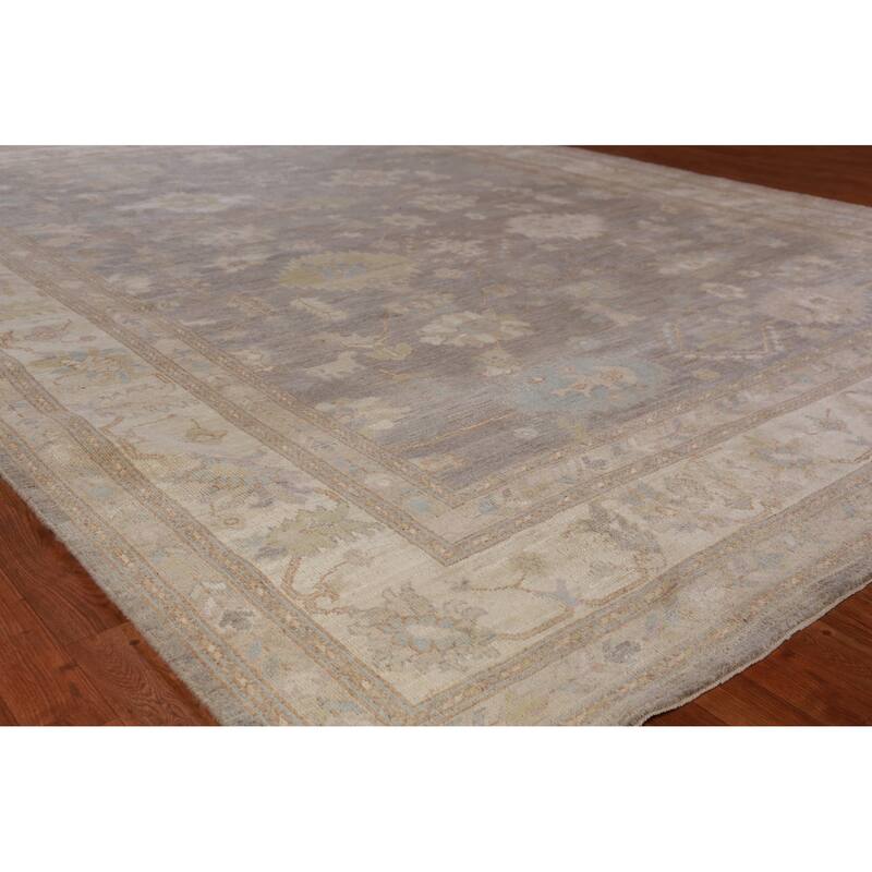 Hand Knotted Oriental 100% Wool Carpet Transitional All-Over Greys & Charcoal Oushak Area Rug - 11' 11'' X 9' 1''