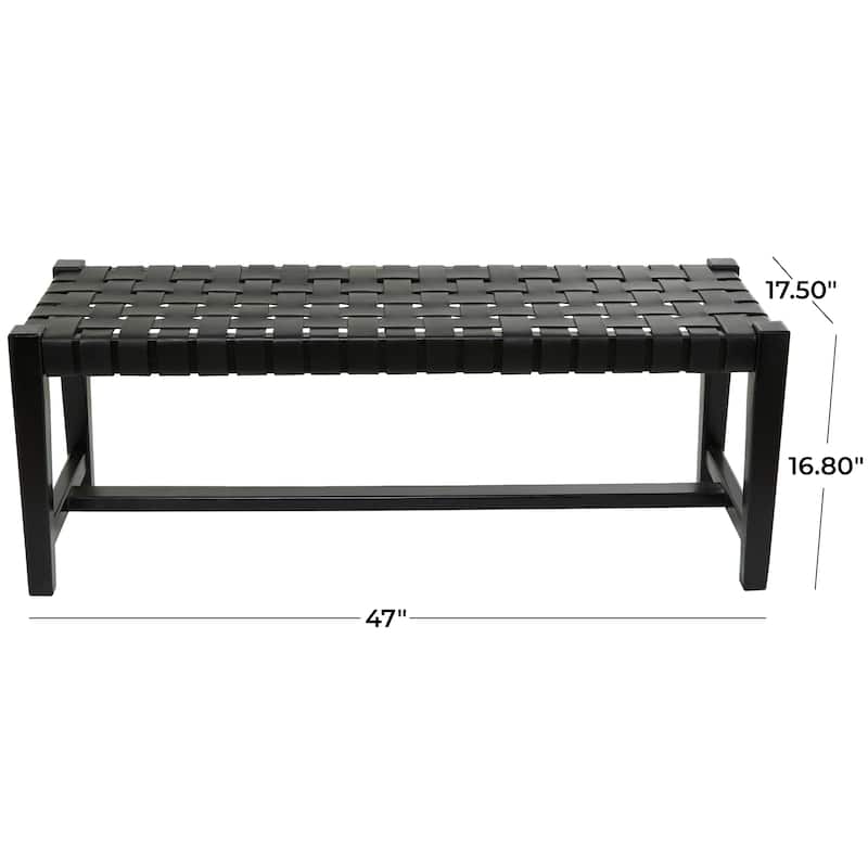 Leather Handmade Woven Seat Bench - Black - Roche River Decor - 18"Wx47"Lx17"H