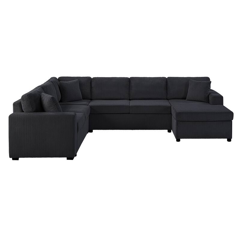 U-Shaped Oversized Corduroy Sectional Sofa with Chaise Lounge and Removable Cushions by Harper&Bright Designs