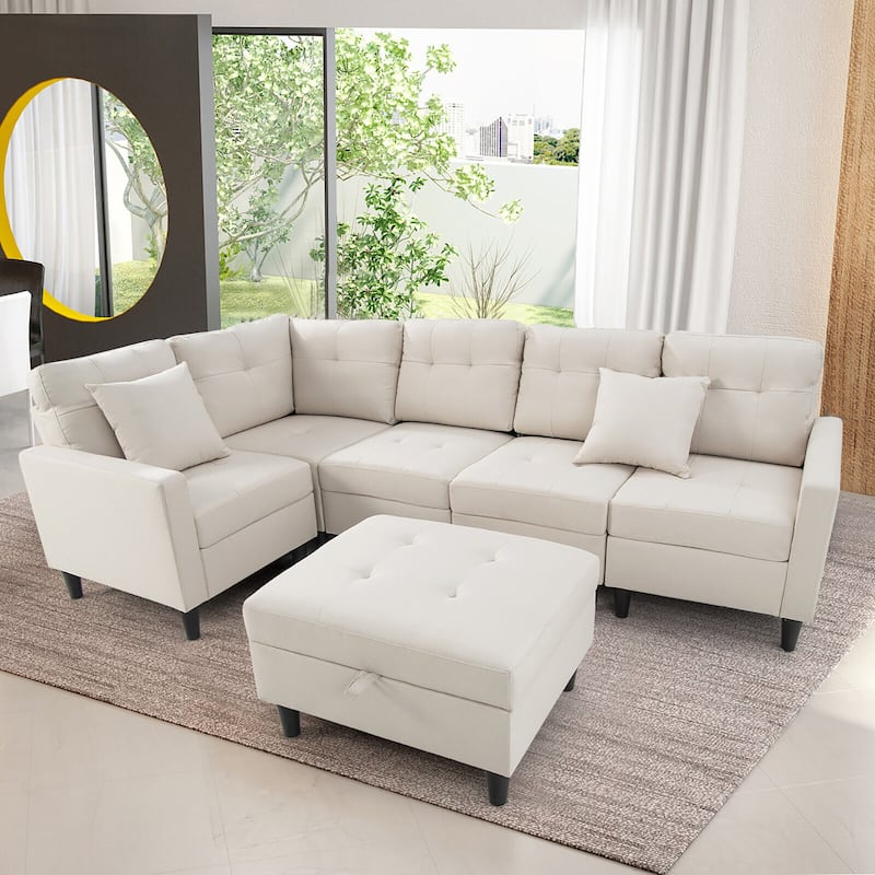 Gymax L-shaped Sectional Corner Sofa Set Living Room Furniture w/