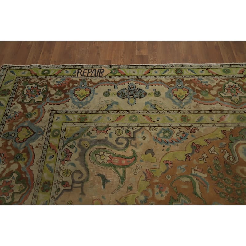 Hand Knotted Oriental 100% Wool Carpet Traditional Floral Oranges & Rust Tabriz Area Rug - 12' 10'' X 9' 9''