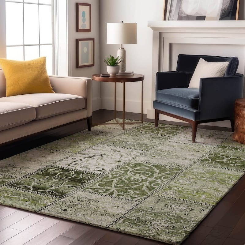Premium Washable Super Soft Moroccan Boho Patchwork Mayfield Rug - Green - 5' x 7' 6" - Rectangle