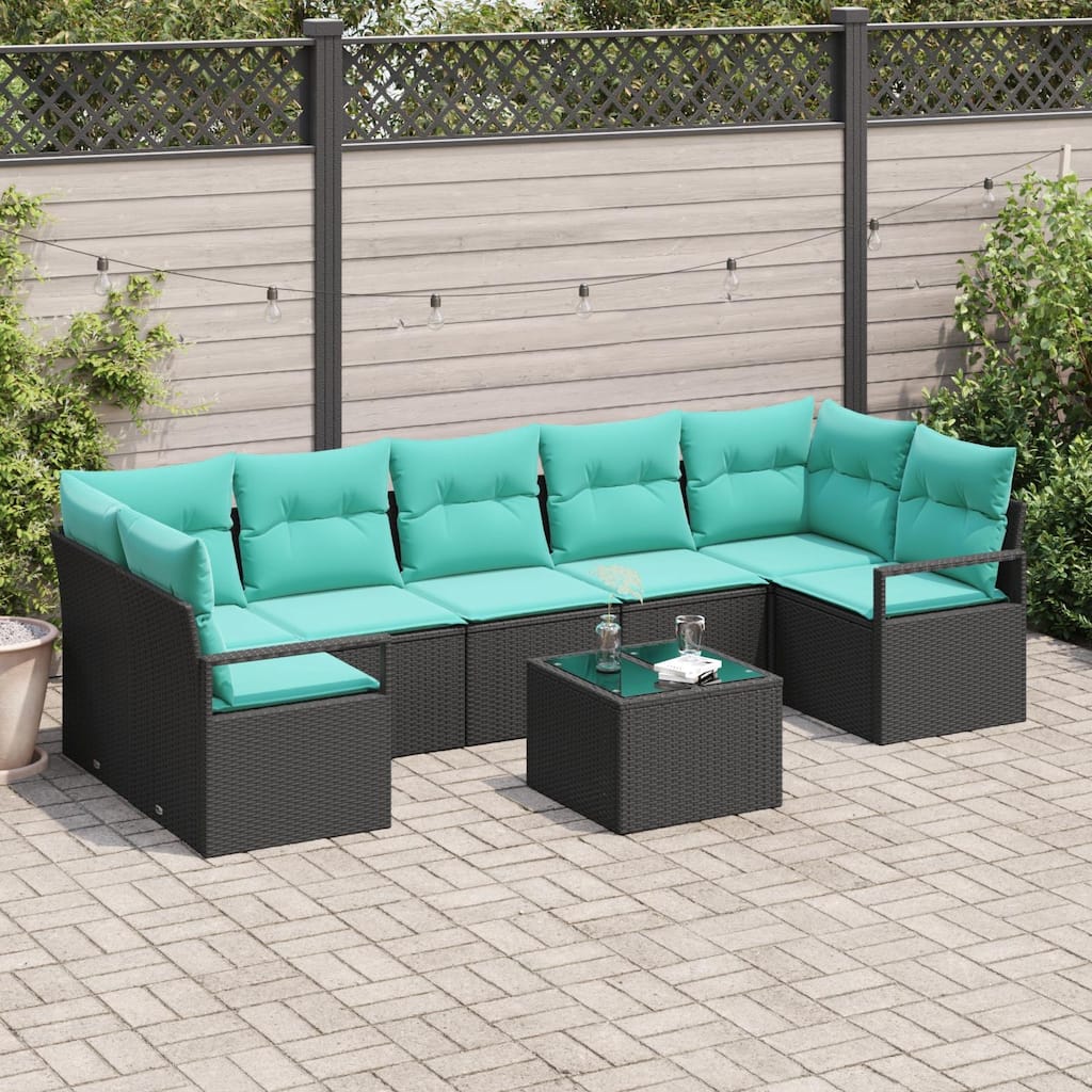 vidaXL 8 Garden Sofa Set with Cushions Blue Poly Rattan - 113.8 x 48 x 27.2