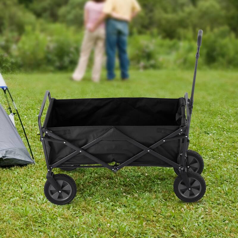 GDY Convenient Outdoor Camping Wagon, Folding Cart with Wheels, Outdoor Shopping Trolley - Black