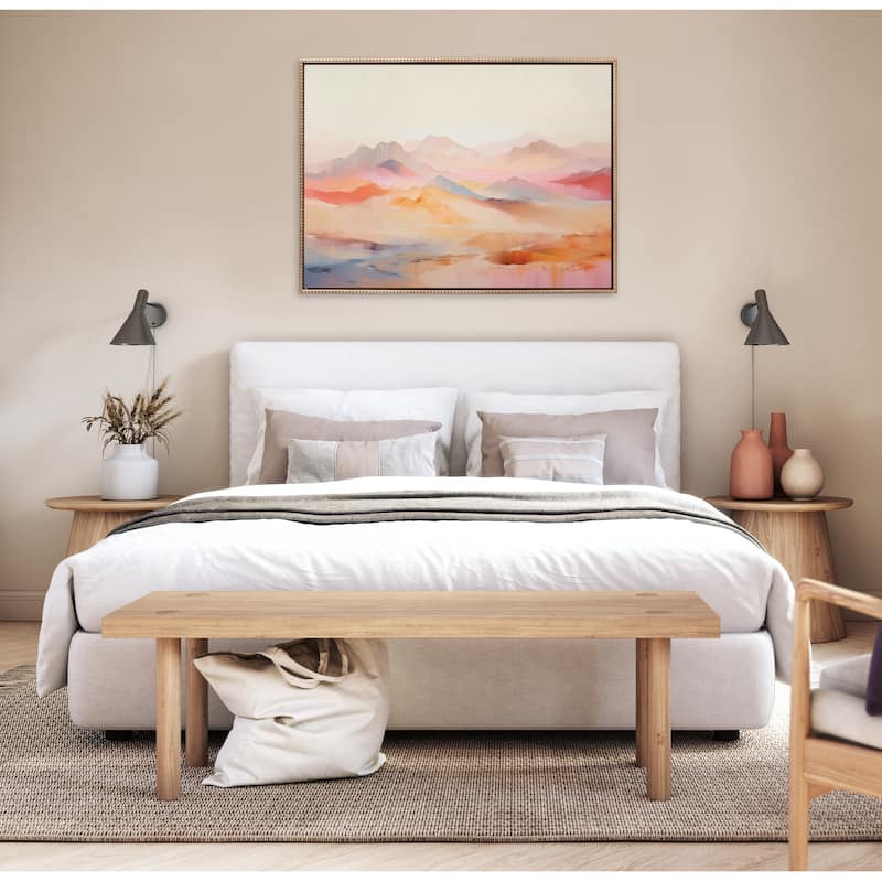 Kate and Laurel Sylvie Beaded Soft Pastel Mountain Abstract Framed Canvas by The Creative Bunch Studio