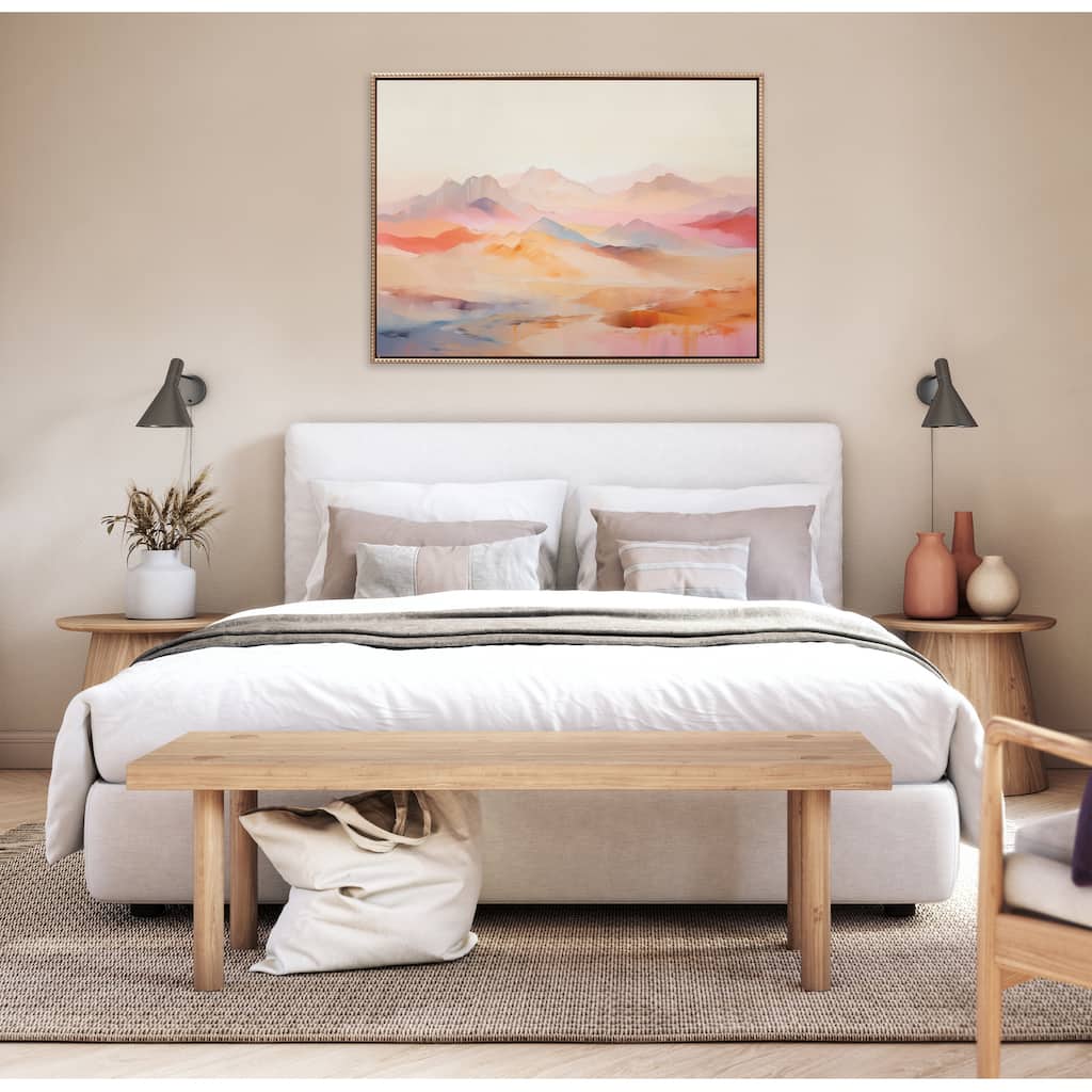 Kate and Laurel Sylvie Beaded Soft Pastel Mountain Abstract Framed Canvas by The Creative Bunch Studio
