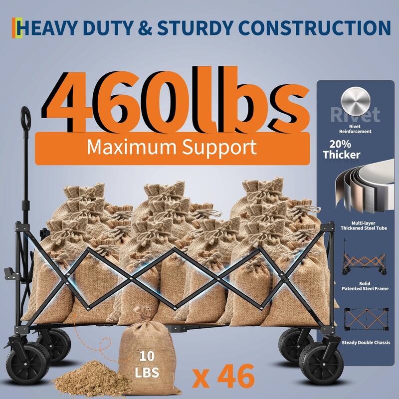 Foldable Heavy Duty Utility Wagon with All Terrain Wheels