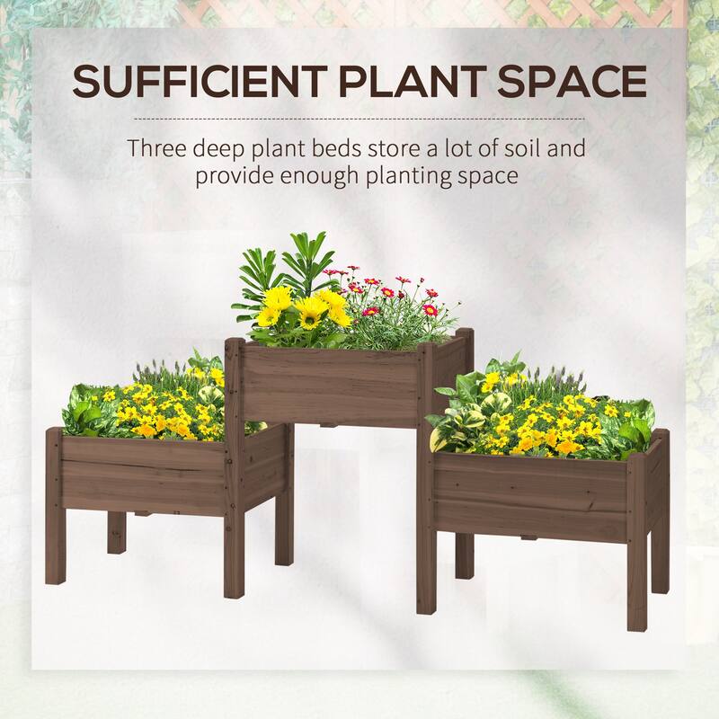 Wood Raised Garden Bed 2-Tier 3-Box Planter for Herb Flower Vegetable