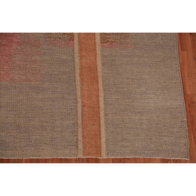 Hand Woven Oriental 100% Jute Carpet Modern Stripe Brown Kilim Area Rug - 11' 7'' X 9' 2''