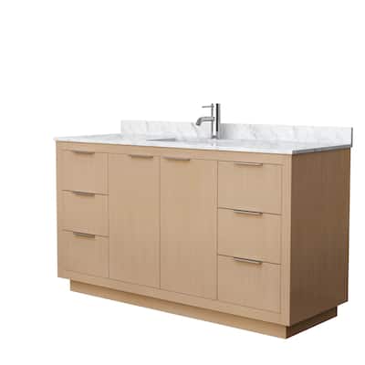Maroni 60-Inch Light Straw Single Vanity, White Carrara Marble Top