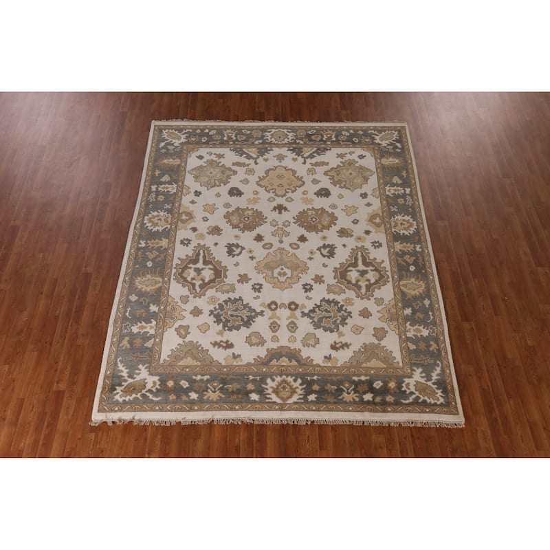 Ivory Oushak Indian Area Rug Hand-Knotted Transitional Wool Carpet - 8'0" x 9'11"