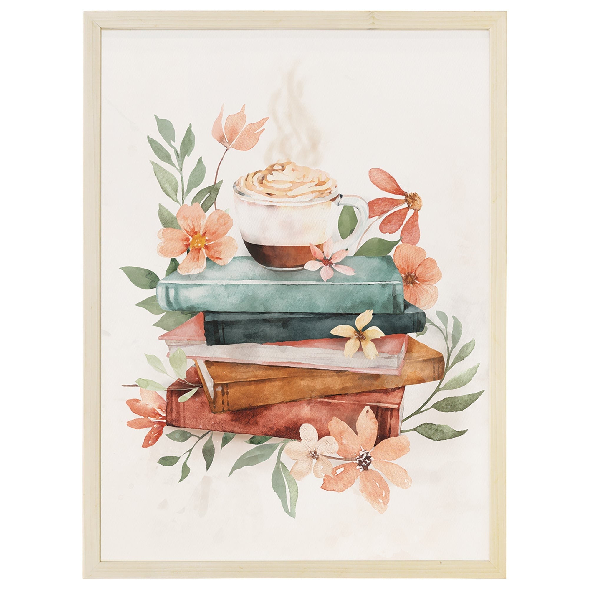 Sincere Surroundings Natural Wood Frame Wall Art Coffee Books Flowers