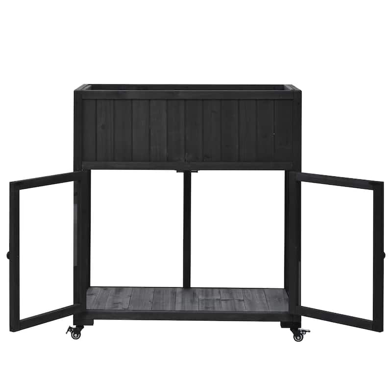 35.4''x17.7''x37.4'' Patio Mini Wood Cold Frame Compact 2 Doors Garden Greenhouse