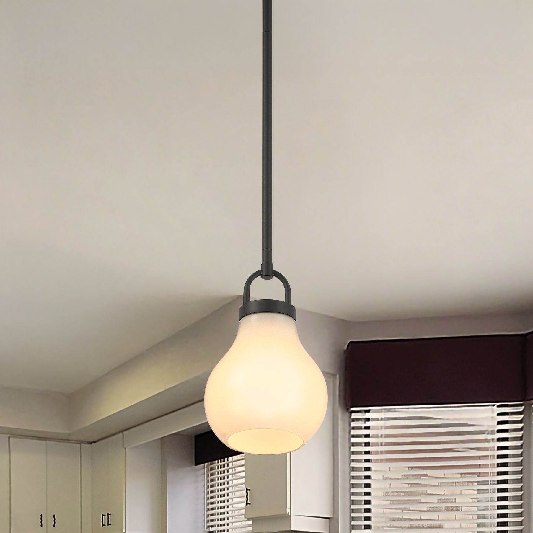 Thesis Mansfield 6-inch 1-light Matte Black Pendant Light with Opal Glass Shade