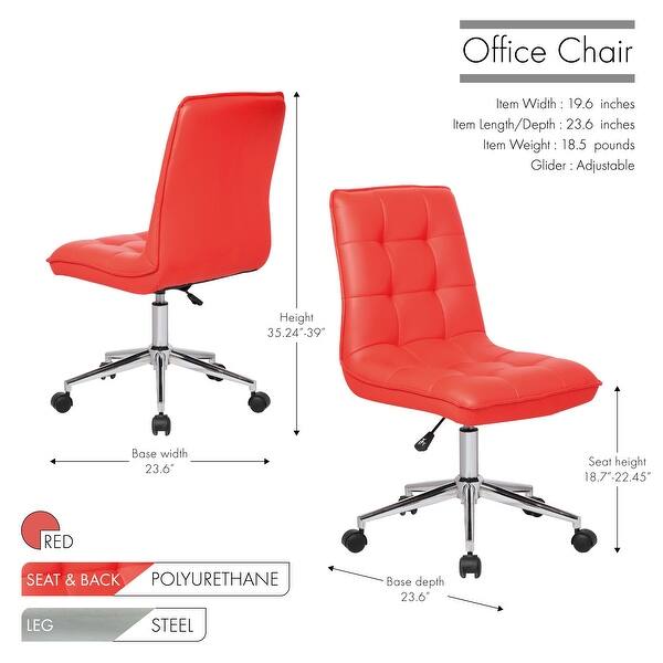 dimension image slide 2 of 3, Porthos Home Leona Adjustable Steel and Faux Leather Office Chair