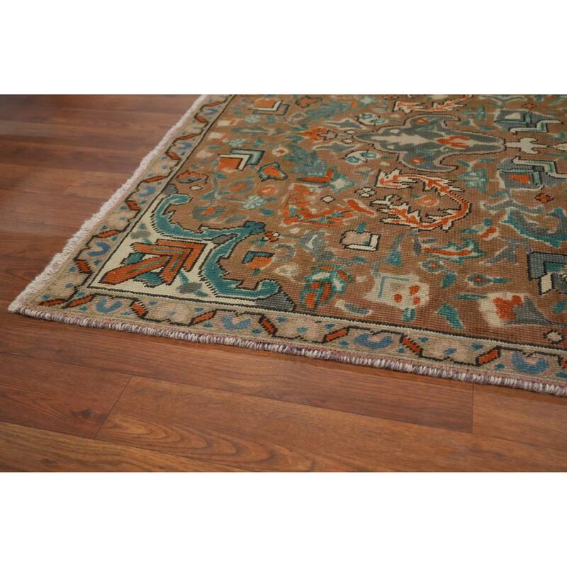 Hand Knotted Oriental 100% Wool Carpet Traditional Floral Brown Heriz Area Rug - 6' 5'' X 3' 5''