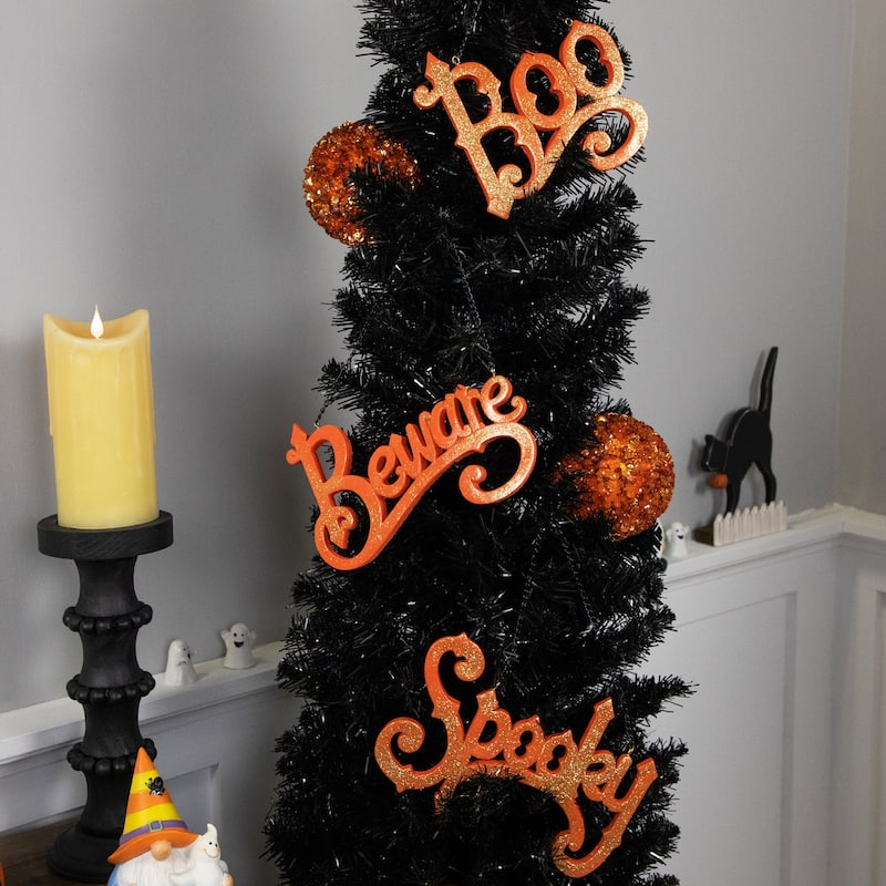 3 Orange Boo, Spooky, Beware Hanging Halloween Decorations 5.75"