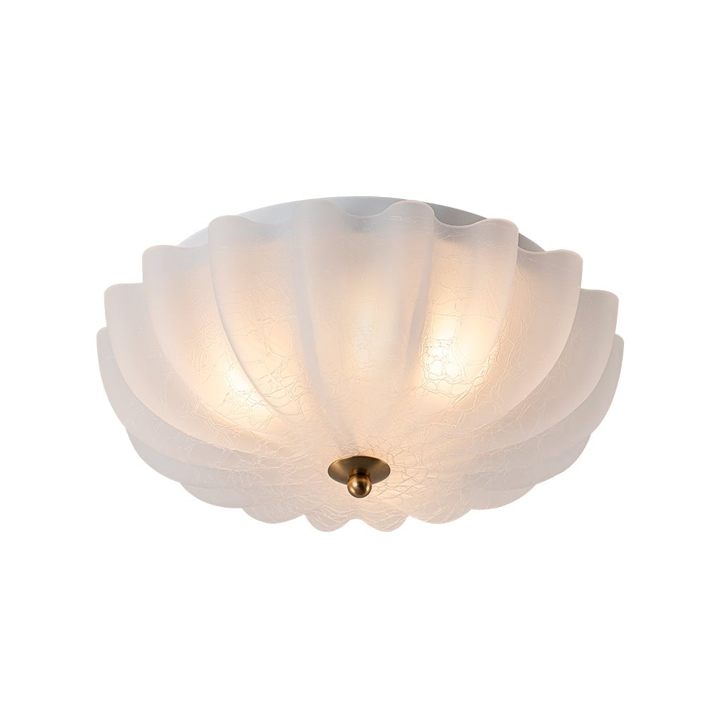French Textured Frosted White Glass Scalloped Round Ceiling Light
