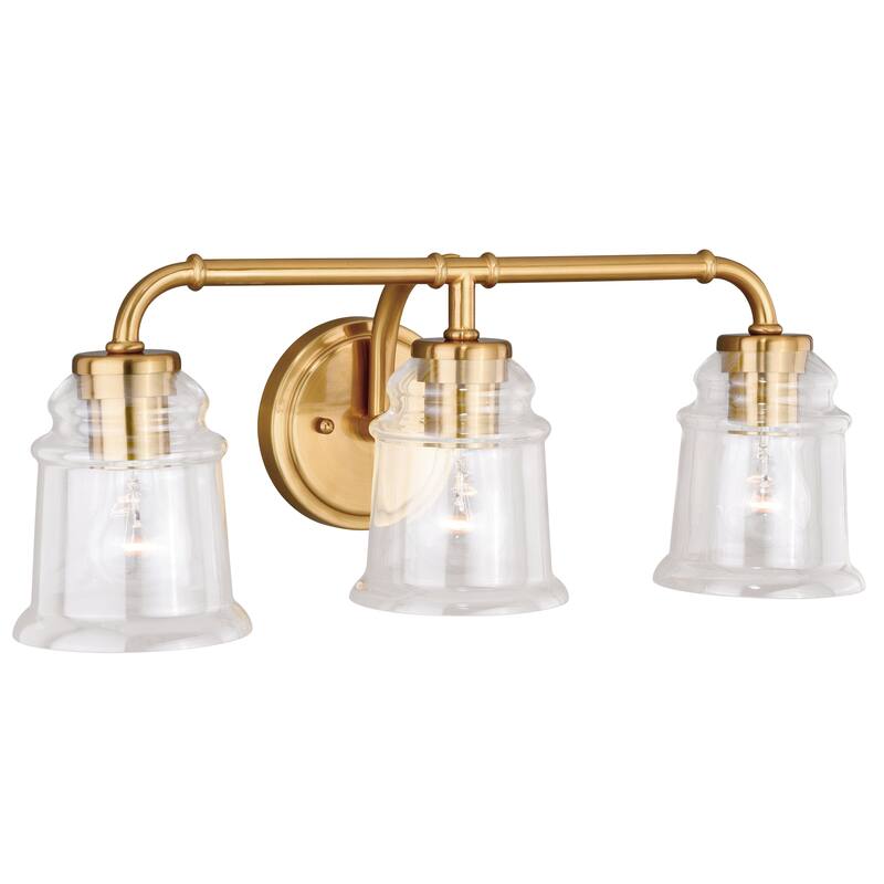 Toledo 3 Light Brass Industrial Jar Bathroom Vanity Fixture - 22-in W x 8.25-in H x 8-in D - Natural Brass - 22-in W x 8.25-in H x 8-in D