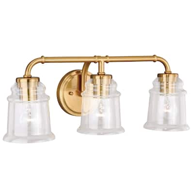 Toledo 3 Light Brass Industrial Jar Bathroom Vanity Fixture - 22-in W x 8.25-in H x 8-in D