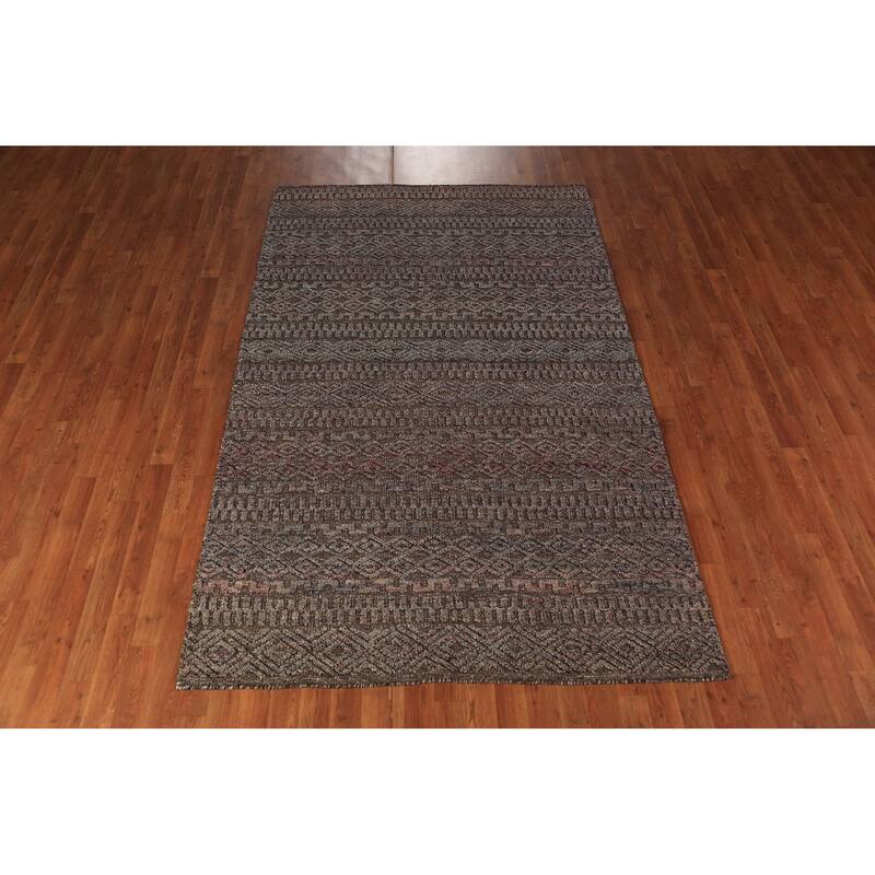 Brown Moroccan Indian Area Rug Handmade Wool Carpet - 5'1" x 8'1"