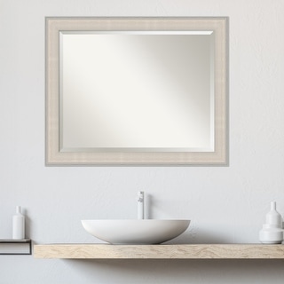Cottage White Silver Beveled Wood Framed Bathroom Vanity Wall Mirror ...