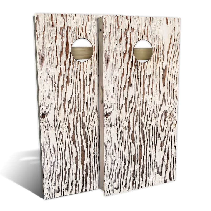 Country Living Rustic White Chipped Outdoor Cornhole Board Set - Backyard 2x4 - NO Accessories