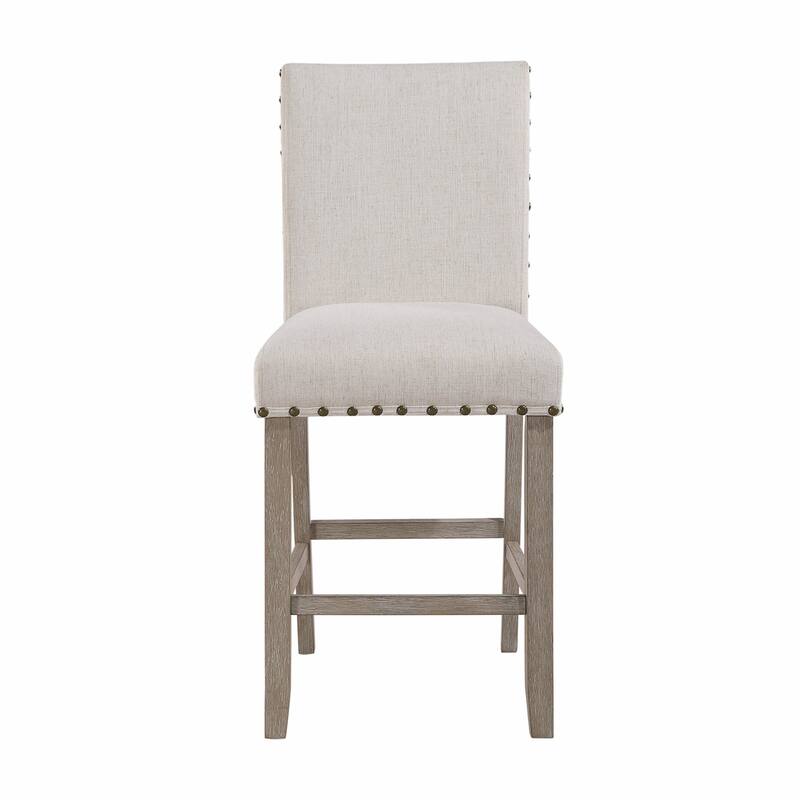 HomeRoots 26" White and Natural Wood and Fabric Counter Height Bar Chair