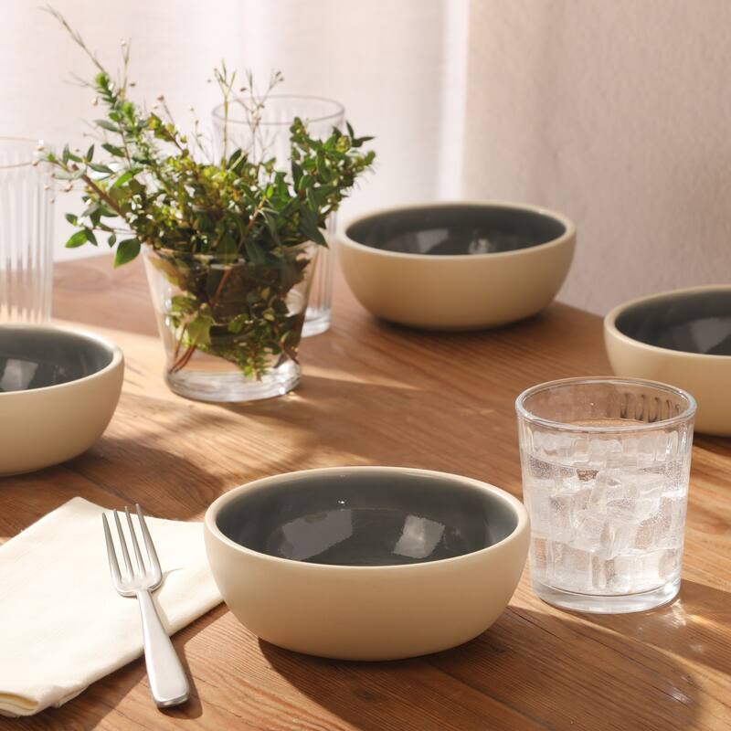 Gibson Elite - Made in Portugal - Port Gaia 4 Piece Cereal Bowl Set, 6.2" Stoneware Reactive Glaze, Dessert & Snack Bowls